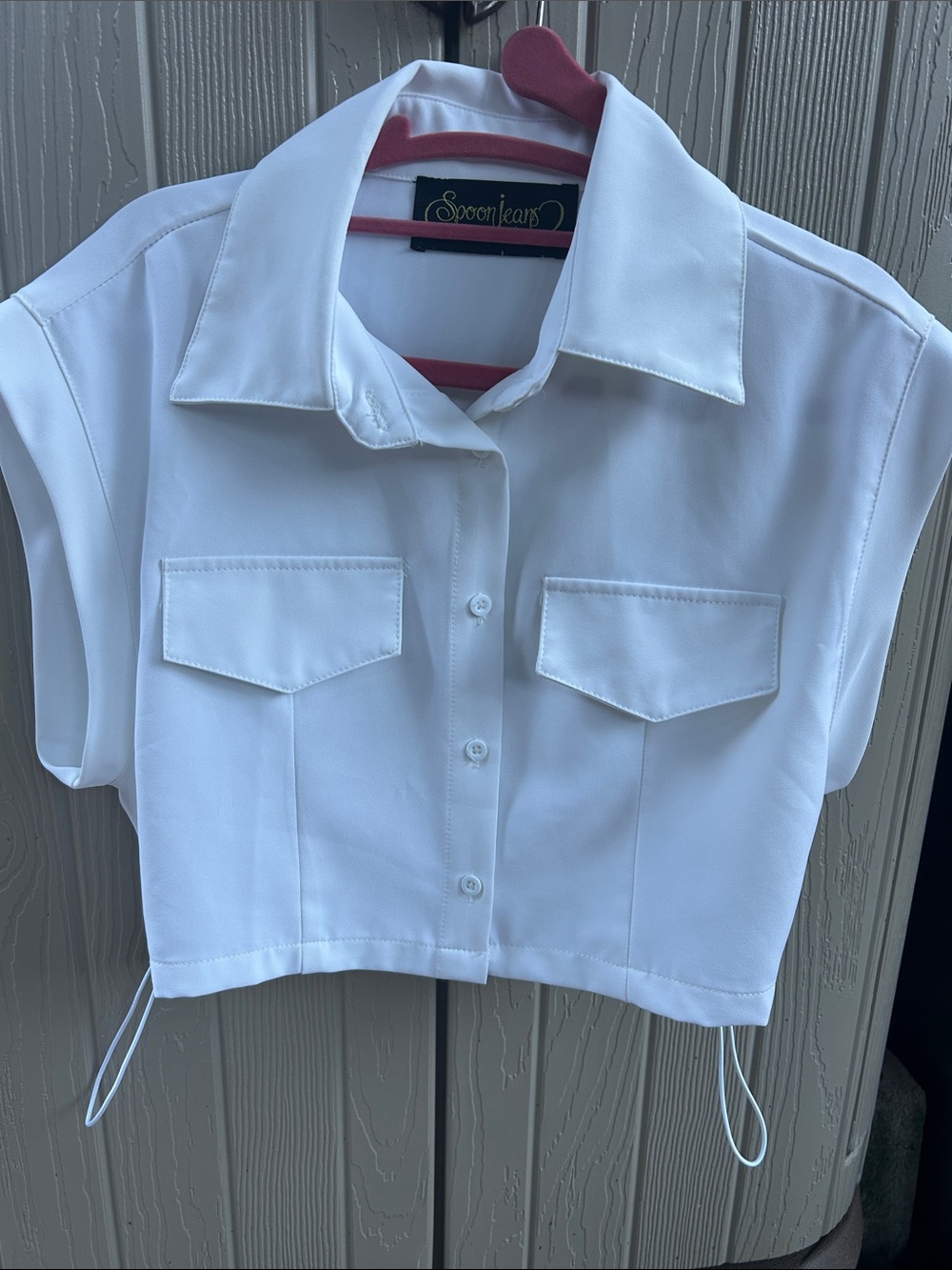 Spoon Jeans White Cropped Button-Front Shirt